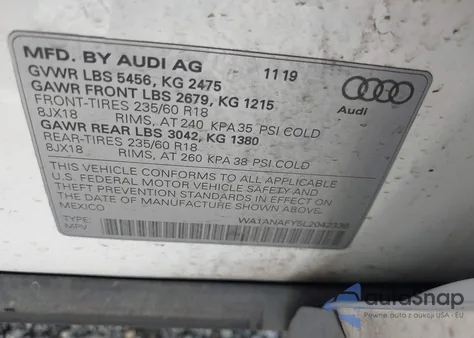 2020 Audi Q5 Premium/Titanium Premium z USA, uszkodzony, nr VIN WA1ANAFY5L2042336